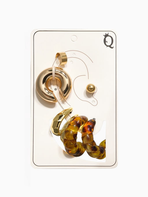 Серьги и кафф QF Тренд, набор 7 шт. цвет золото, коричневый  фото 4