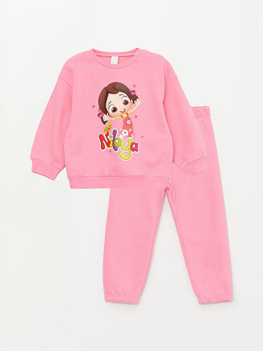 Bisiklet Yaka Uzun Kollu Niloya Bask?l? K?z Bebek Sweatshirt ve E?ofman Alt