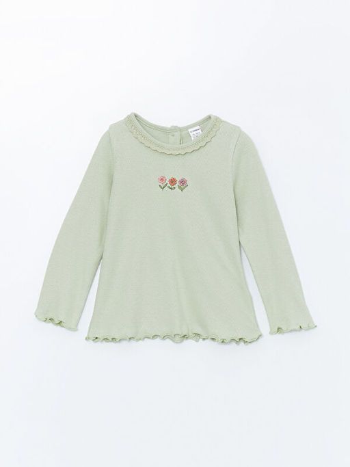 Bisiklet Yaka Bask?l? K?z ?ocuk Ti??rt