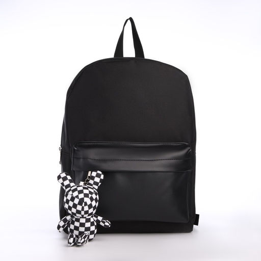 Рюкзак текстильный с карманом кожзам, 38х29х11 см, черный - Nazamok фото 4