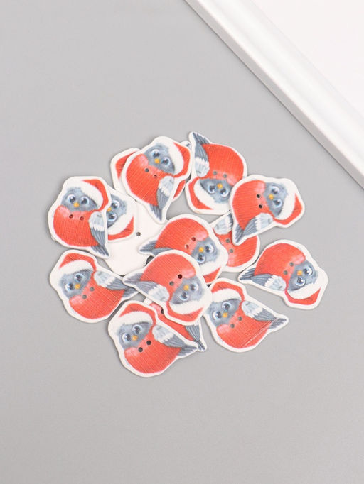 Набор пуговиц для творчества дерево «Снегирь в колпаке», набор 15 шт., 3.3×2.8 см