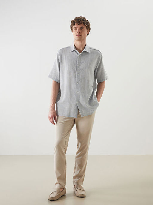 Regular Fit K?sa Kollu Erkek Dokulu G?mlek