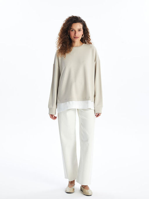 Bisiklet Yaka D?z Oversize Kad?n Sweatshirt