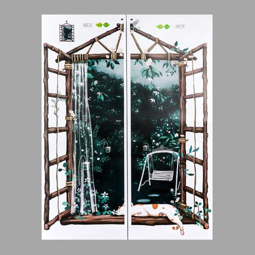 Наклейка пластик интерьерная цветная "Окно в сад" 30х80 см набор 2 листа