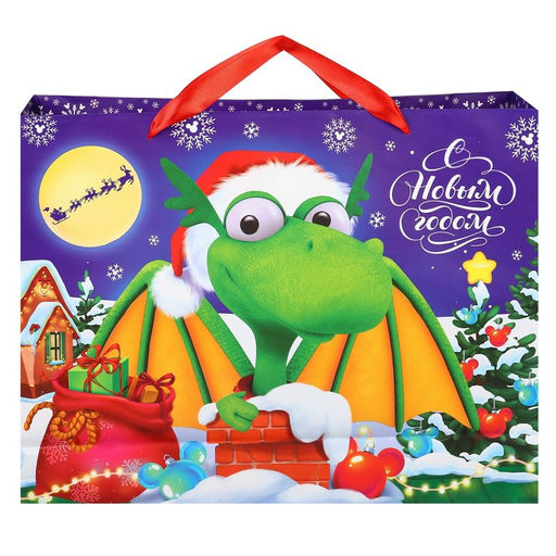 Пакет ламинат горизонтальный, С Новым годом, 40 x 31 x 11,5 см, Микки Маус и Дракон - Disney фото 2