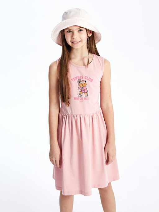 Bisiklet Yaka Bask?l? K?z ?ocuk Elbise