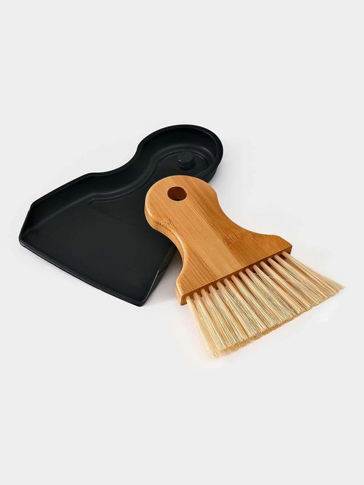 Щётка с совком Meli, бамбуковая ручка, 18×14 см, чёрная