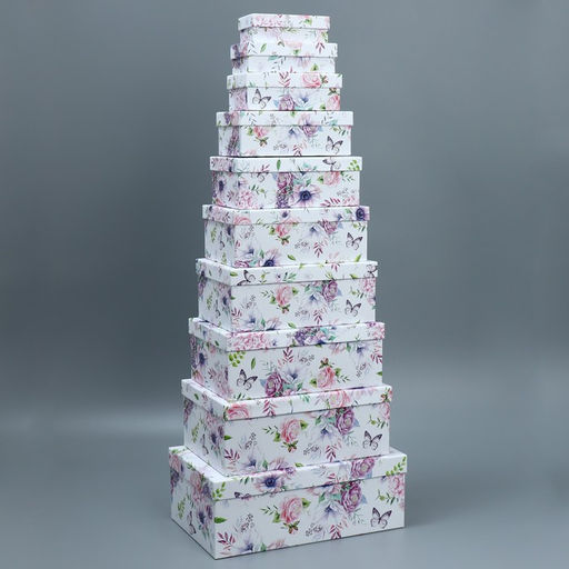Набор коробок 10 в 1, упаковка подарочная, Цветы, 12?7?4 - 32.5?20?12.5 см
