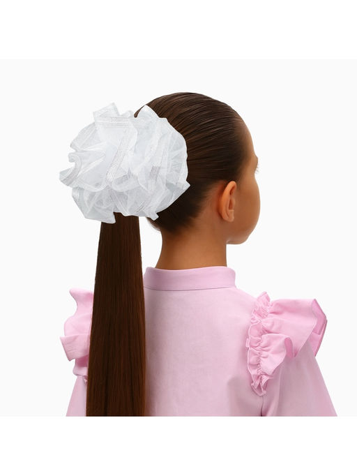 Цена за 6 шт. Бант для волос на резинке «Школьница», волна блеск, d=13 см, белый