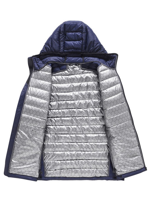 Куртка мужская гибридная стёганая с капюшоном с графеновой подкладкой темно-синего цвета 9621_1TS