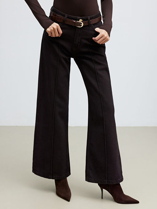 Beli Kemerli Wideleg Kad?n Jean Pantolon