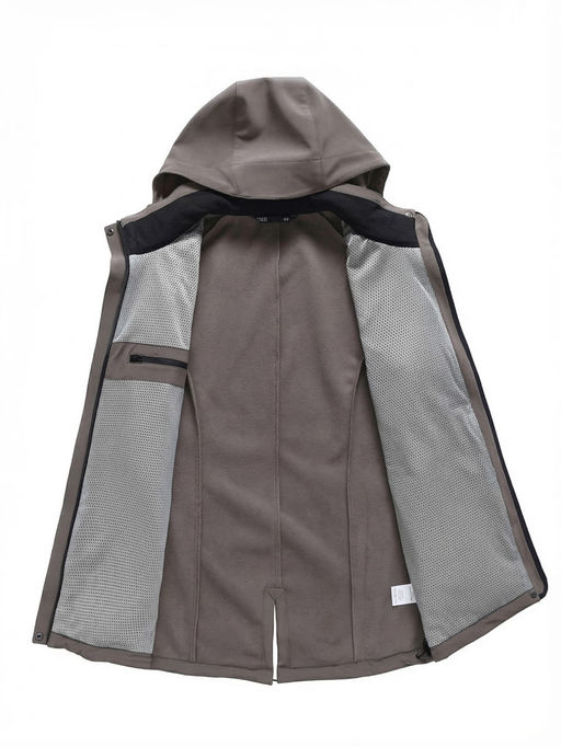 Парка женская софтшелл виндстоппер удлинённая с капюшоном темно-серого цвета 9618_1TC
