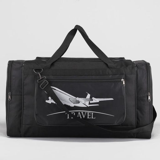 Сумка дорожная на молнии, 3 наружных кармана, длинный ремень, чёрная