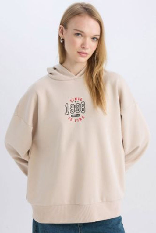 Coool Loose Fit Bask?l? Kapusonlu Sweatshirt