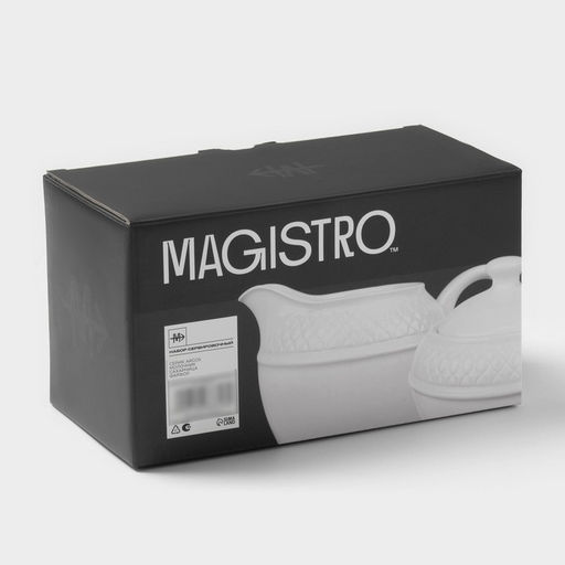 Набор сервировочный Magistro Argos, 2 предмета: молочник 300 мл, сахарница 300 мл, фарфор, белый фото 7