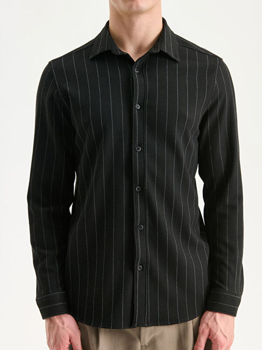 Slim Fit Uzun Kollu ?izgili Erkek G?mlek