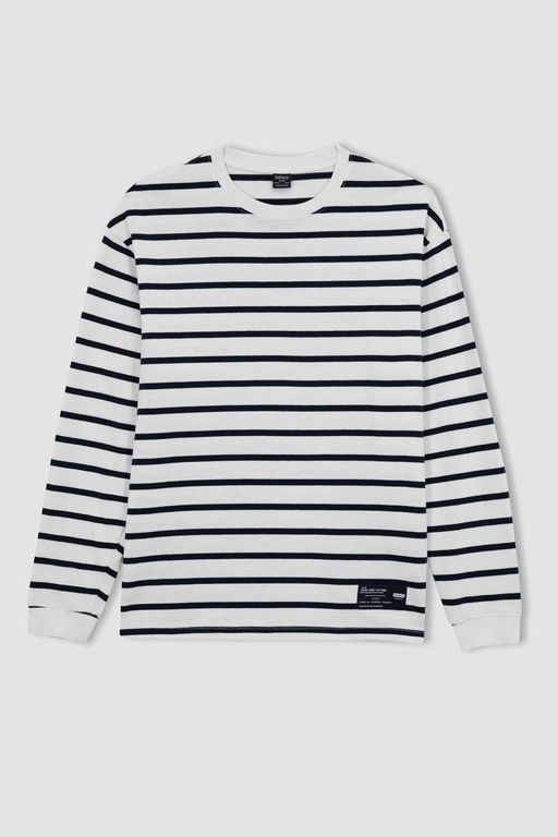 Толстовка в полоску с круглым вырезом Comfort Fit - Defacto фото 7