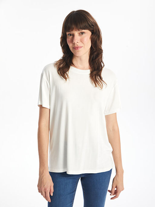 Bisiklet Yaka D?z K?sa Kollu Kad?n Ti??rt