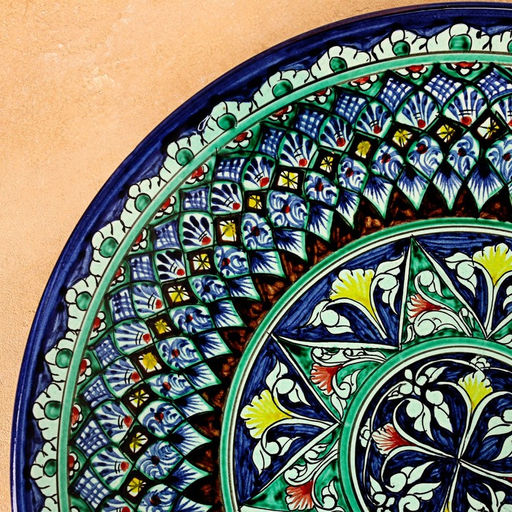 Ляган узбекский Риштанская керамика «Узоры» для плова, 43 см, разноцветный