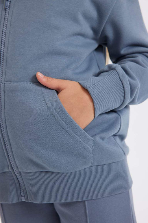 Базовый школьный кардиган с капюшоном и молнией для девочек - Defacto фото 5