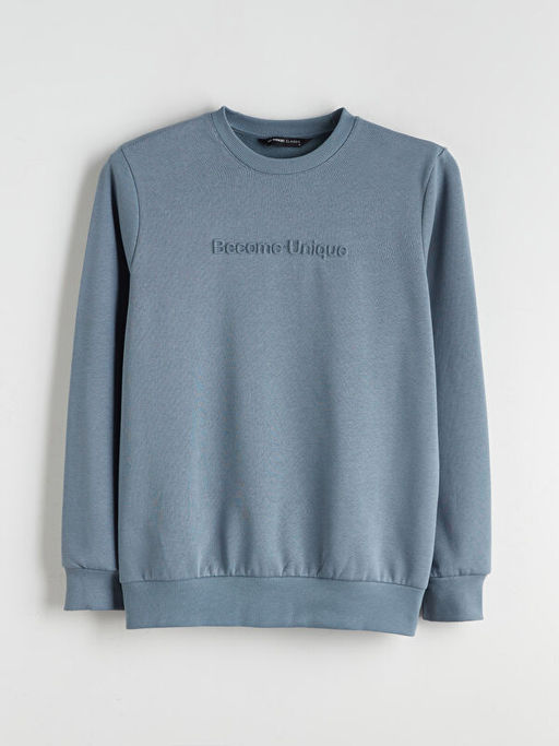 Bisiklet Yaka Bask?l? Erkek Sweatshirt
