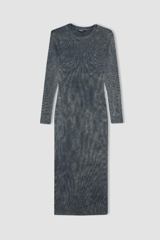 Крутое облегающее платье макси в рубчик с длинными рукавами и блестками - Defacto фото 8