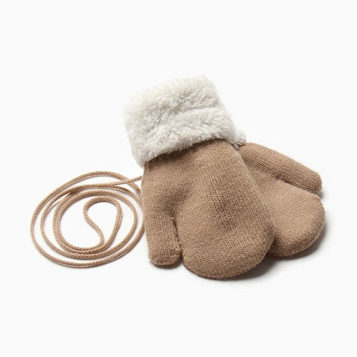 Варежки детские на иск.меху MINAKU с отворотом 15 см беж фото 2