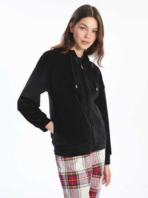 Kap??onlu Uzun Kollu Kadife Kad?n Pijama ?st