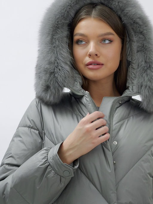 Пальто женское зимние с мехом песец люкс класса серого цвета 1316Sr