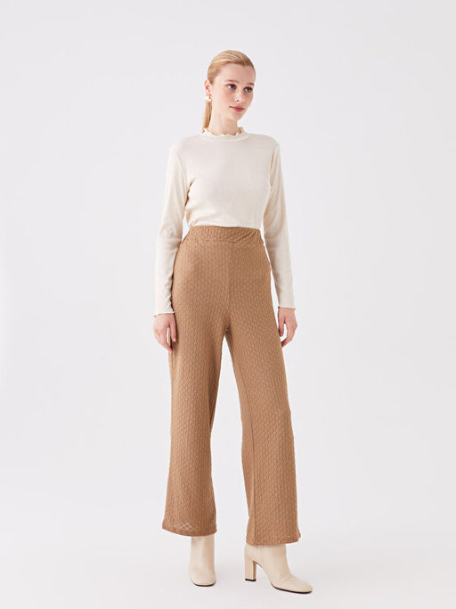 Beli Lastikli Rahat Kal?p Kendinden Desenli Kad?n Pantolon