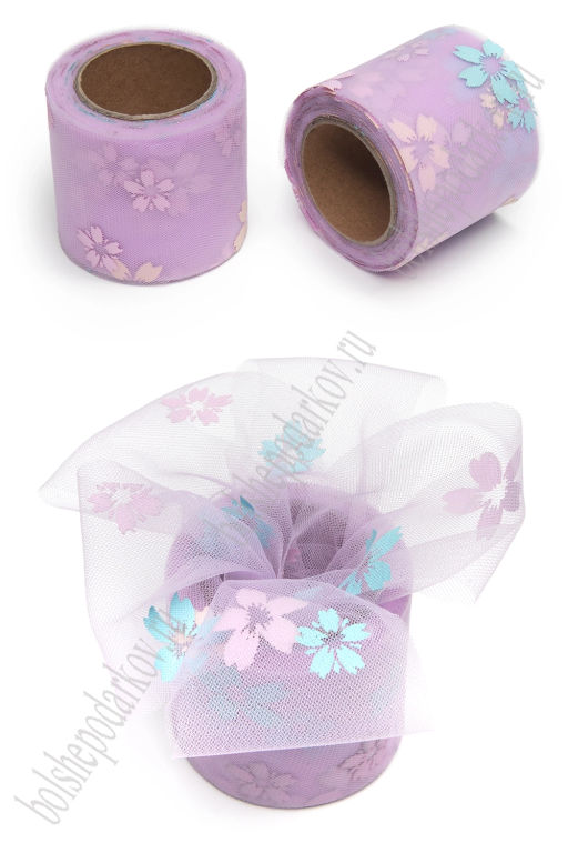 Фатин Цветочки 5,5 см*15 ярд (SF-6042) фиолетовый №6