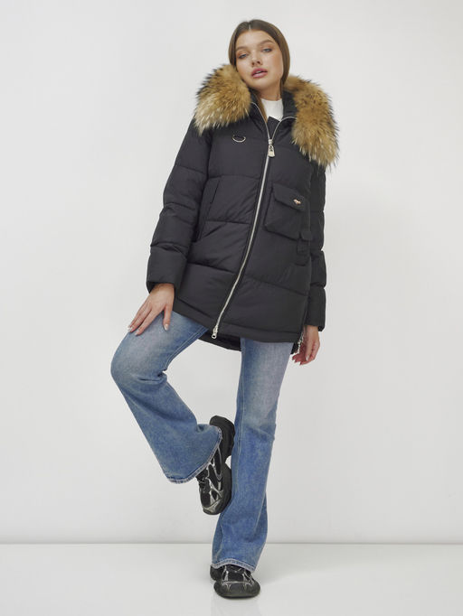 Куртка Бренд Visdeer ПРЕМИУМ КЛАССА зимняя с мехом ЕНОТА, черного цвета