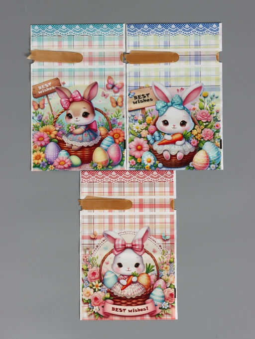 Цена за 50 шт. Пакет  полиэтиленовый подарочный "Заяц с цветами", с завязками, 15х23±1 см