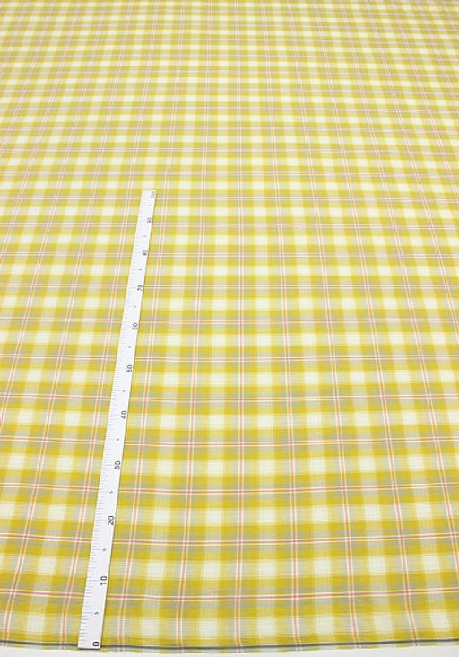 Вареный (стираный) хлопок Клетка цв.горчично-желтый/розовый коралл, ш.2.5м, хл-100%, 115гр/м.кв - Купава фото 4