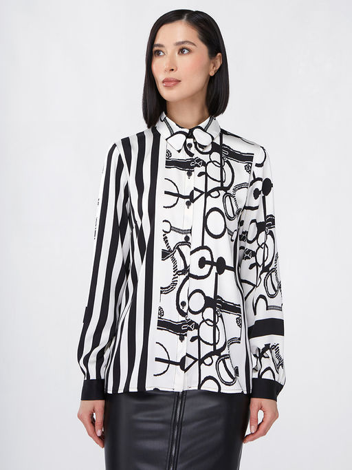 Блузка из атласной ткани OD-887-1 черно-белая - Tantino фото 9