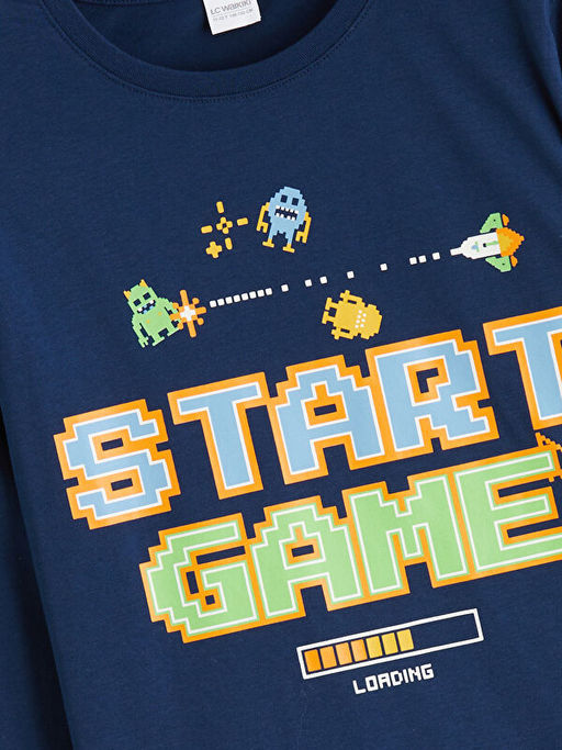 Bisiklet Yaka Bask?l? Erkek ?ocuk Pijama Tak?m?