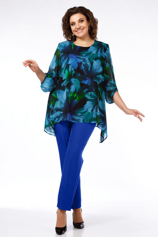 Костюм Элль стиль 2263/2 мультиколор принт/василек  фото 3