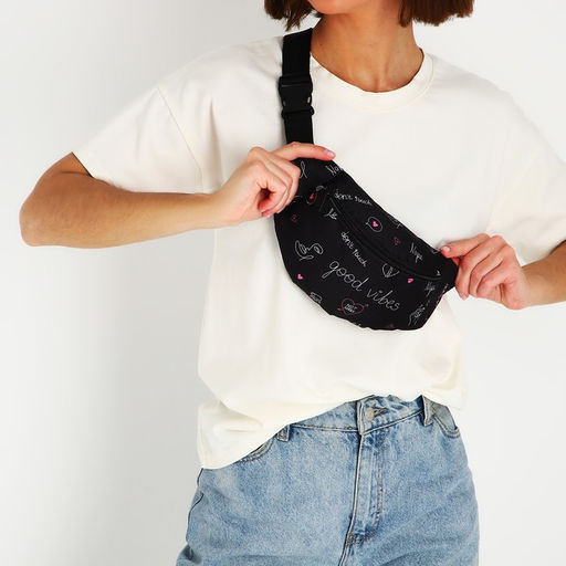 Сумка на пояс Good vibes, 32х8х15 см, отд на молнии, чёрная - Nazamok фото 8