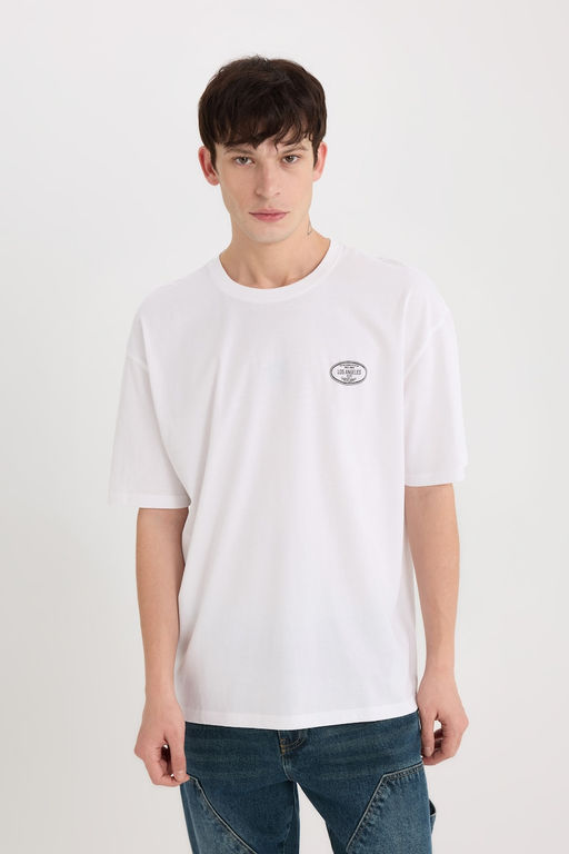 %100 Pamuk Oversize Geni_ Kal_p Bisiklet Yaka S_rt Bask_l_ K_sa Kollu Ti__rt