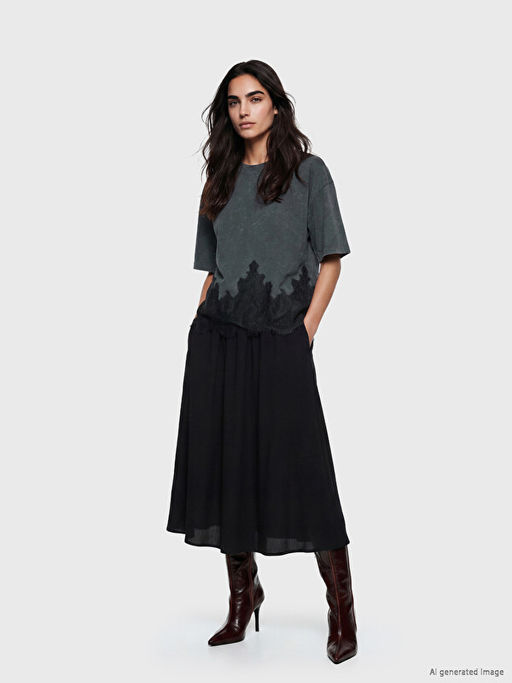 Dantel Detayl? Oversize Kad?n Ti??rt