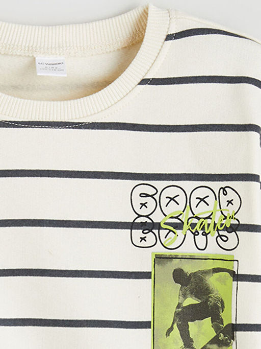 Bisiklet Yaka Bask?l? Erkek ?ocuk Sweatshirt