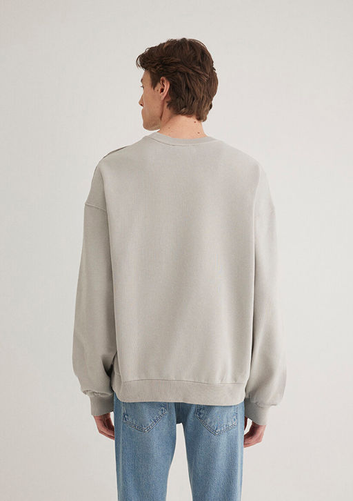Dikis Detayl? Gri Basic Sweatshirt - Mavi фото 4