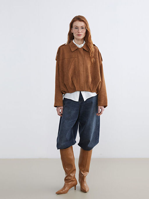 G?mlek Yaka Oversize Kad?n S?et G?r?n?ml? Ceket