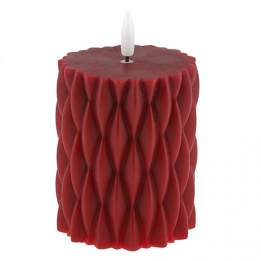 Свеча восковая, интерьерная, светодиодная на батарейках д7,9см h10(13)см, свет теплый, с мерцанием, цвет бордовый, питание от 2-х батареек АА (в комплект не входят), в коробке (Китай)