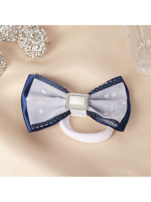 Цена за 6 шт. Бант для волос на резинке «Школьница», двойной, горох, 6.5 см, сине-белый