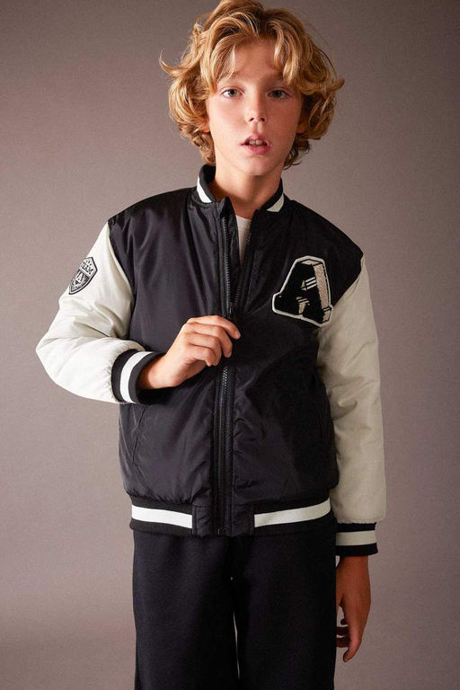 Водоотталкивающий бомбер для мальчиков с воротником-стойкой - Defacto фото 3