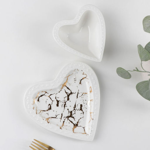 Набор керамический столовый «Марбл», 2 предмета: салатник 150 мл, блюдо 16.5×17×2 см, цвет белый