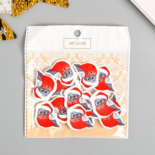 Набор пуговиц для творчества дерево «Снегирь в колпаке», набор 15 шт., 3.3×2.8 см