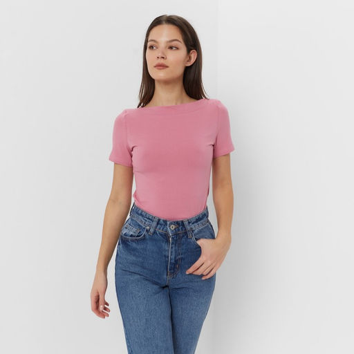 Футболка женская с вырезом лодочка MINAKU: Basic line, лиловая, размер 42