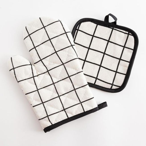 Кухонный набор Доляна Клетка цв.белый, прихватка 17*17 см, рукавица 26*16 см,100% п/э  фото 2